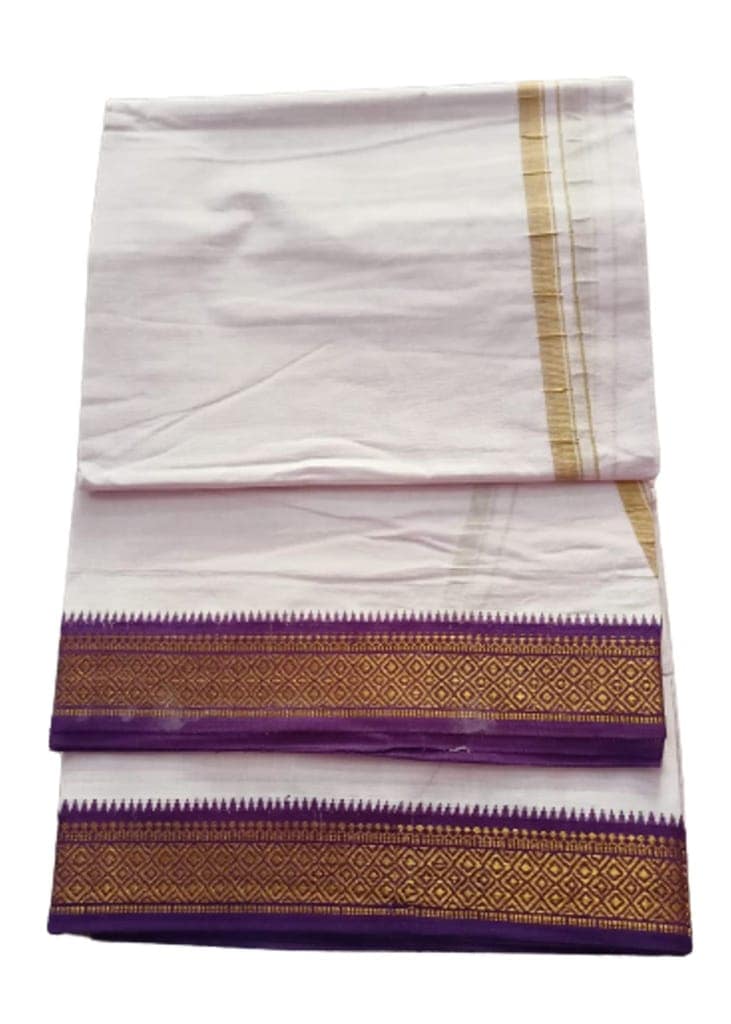 Jinka Lakshmi Collections Combo White Cotton Dhoti With Big Borders 4 Meters Unstitched Pack of 2 (Multicolor-7) view 7