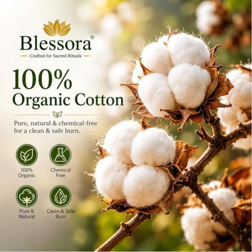Round Cotton Wicks Diya Batti - White Phool Rui for Pooja | Long Lasting Aarti Use | Temple Daily Worship (Pack of 600 Pcs) view 2
