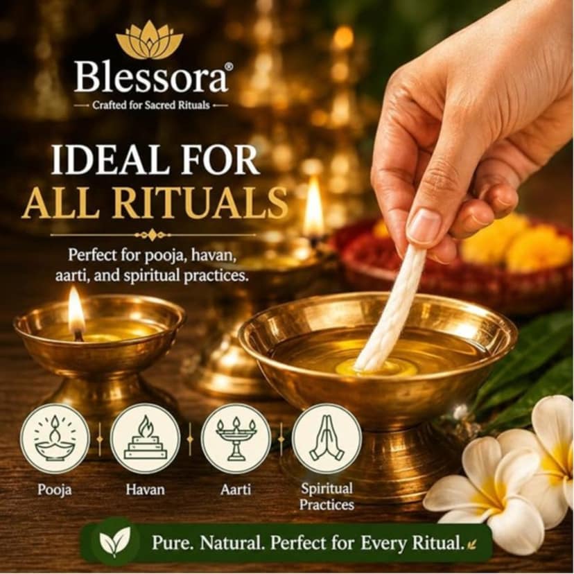 Round Cotton Wicks Diya Batti - White Phool Rui for Pooja | Long Lasting Aarti Use | Temple Daily Worship (Pack of 600 Pcs) view 4