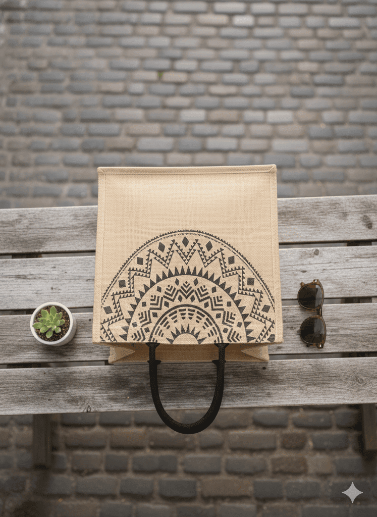 Printed Jute Tote Bag view 3