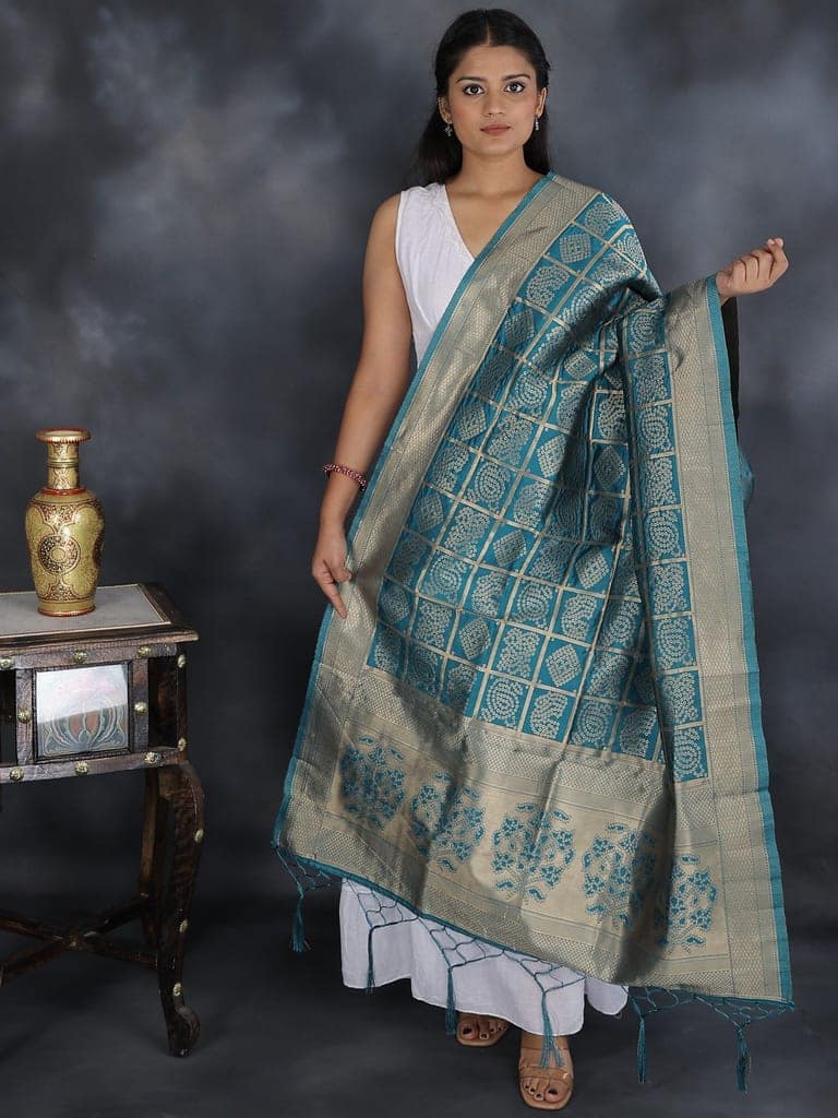 Emerald Bandhani Gharchola Dupatta with Zari Weave and Brocaded Border view 3