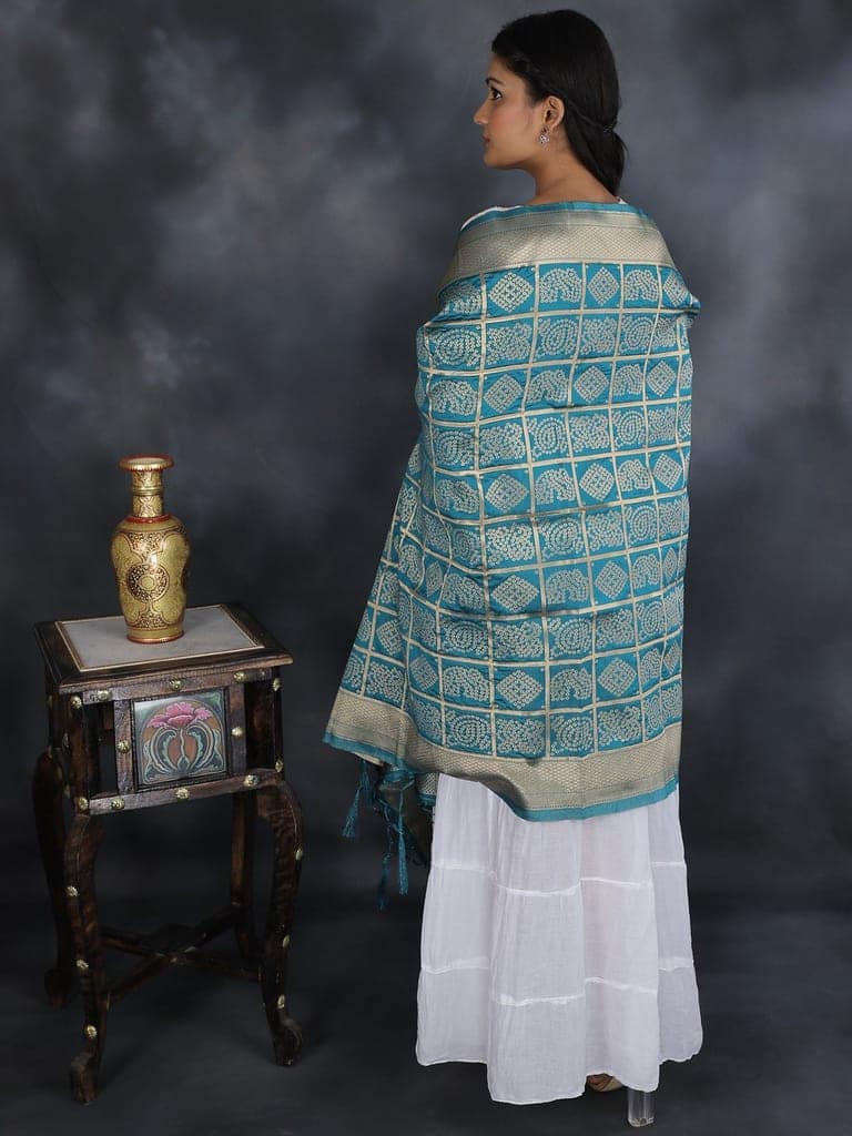 Emerald Bandhani Gharchola Dupatta with Zari Weave and Brocaded Border view 4