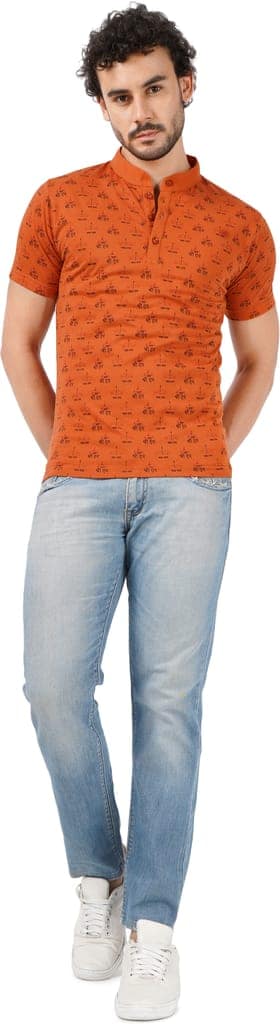 BLUEFICUS Men's Jai Shree Ram Printed Cotton Round Neck Half Sleeves T-Shirt (Rust) view 9