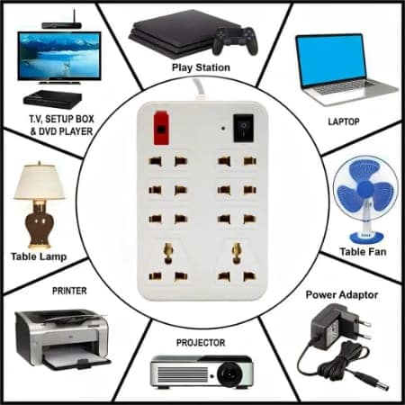V3Deals Extension Board 6 Socket 2 Pin & 2 Socket 3 Pin 230 CM Long Wire with Master Switch | Multipurpose use Office & Home Appliances view 2
