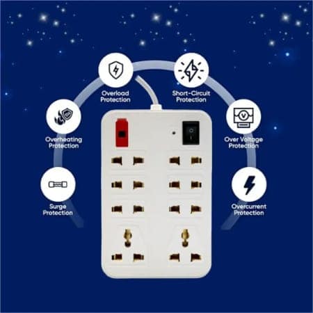 V3Deals Extension Board 6 Socket 2 Pin & 2 Socket 3 Pin 230 CM Long Wire with Master Switch | Multipurpose use Office & Home Appliances view 5