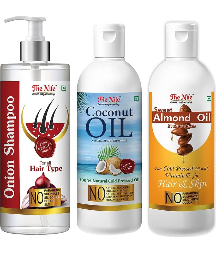 The Nile Red Onion Shampoo 200 ML + Coconut 100 ML + Sweet Almond 100 ML Shampoo 400 mL Pack of 3