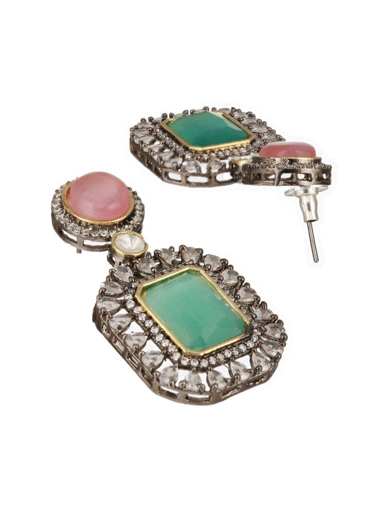 Gold Toned Pink & Mint Kundan Studded Double Lined Bridal Jewellery Set view 7