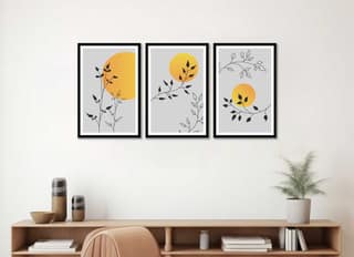SET OF 3 MINIMALIST BOTANICAL PRINTS 48in X 24in WITH BLACK FRAME