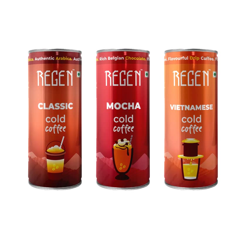REGEN Cold Coffee Mix (Classic, Mocha & Vietnamese), 250 ml Each - Pack of 3