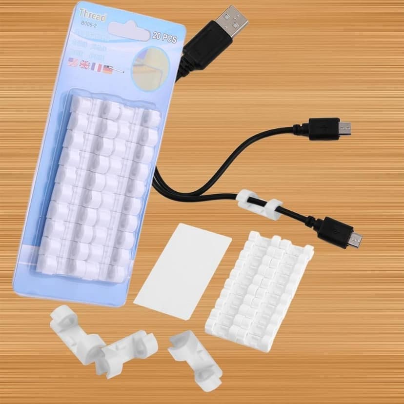 Self Adhesive Cable Clips Wire Manage Holder Sticky Mount-Round Plastic Cable Cord - Pack of 20