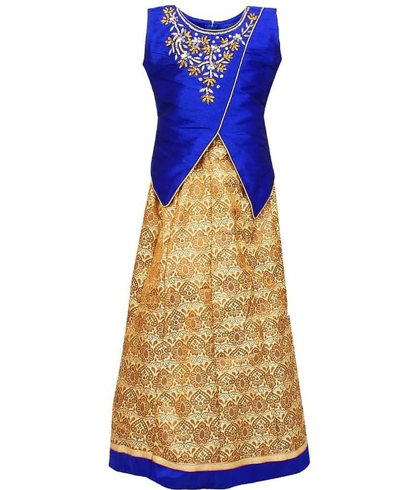Arshia Fashions Jacquard Lehenga & Crop Top For Girls ( Pack of 1 , Blue )