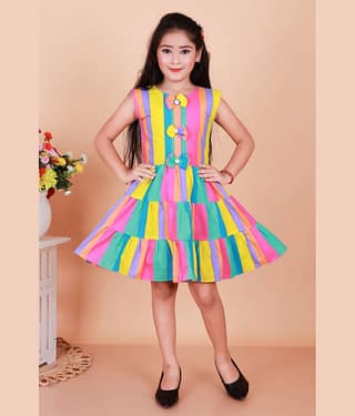 M.MONGELA DRESSES Cotton Blend Frock For Girls ( Pack of 1 , Multicolor 2 )