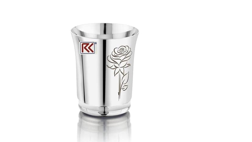 RK Stainless Steel Water Glasses Economic Pari-7 Design with Laser Flower Design | Capacity: 300 ML | Set of 4 Glasses view 2