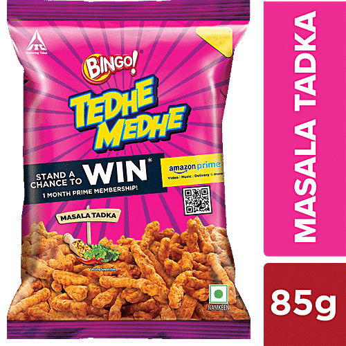 Bingo Tedhe Medhe Masala Tadka - Spindle Shaped Snack With Indian Masala Flavour, 85 g
