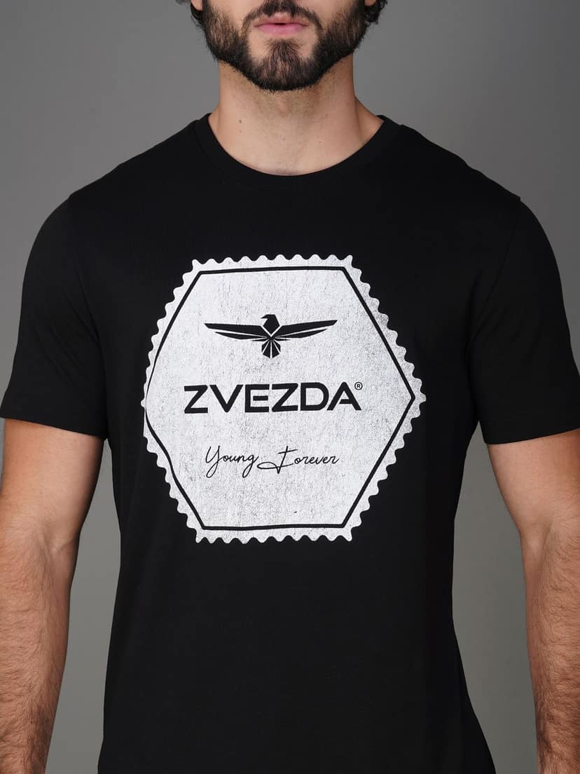 Premium Single Jersey Cotton Branded Round Neck Tee-Black view 4