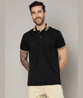 Leotude Men Cotton Blend Regular Fit Solid Polo T Shirt ( Black )