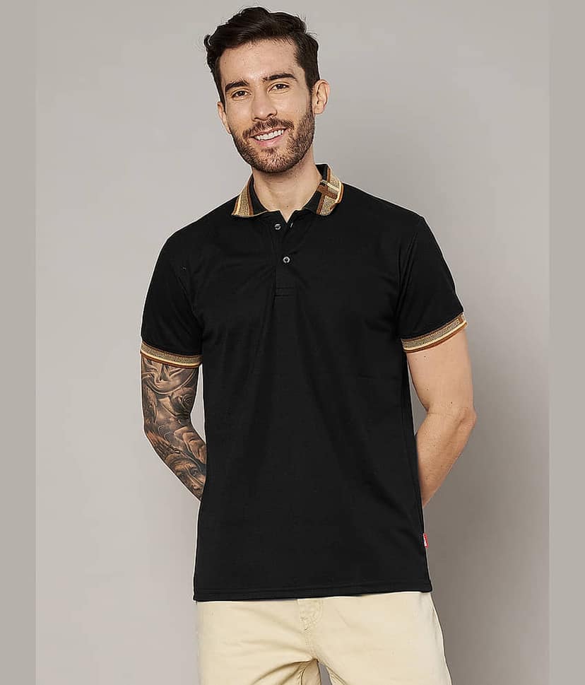 Leotude Men Cotton Blend Regular Fit Solid Polo T Shirt ( Black )