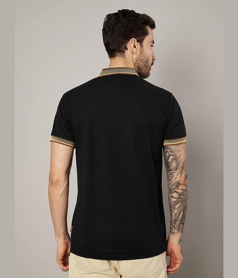 Leotude Men Cotton Blend Regular Fit Solid Polo T Shirt ( Black ) view 2