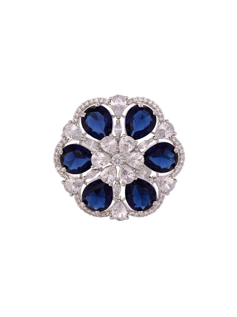 Silver Rhodium Blue AD Studded Adjustable Finger Ring view 3