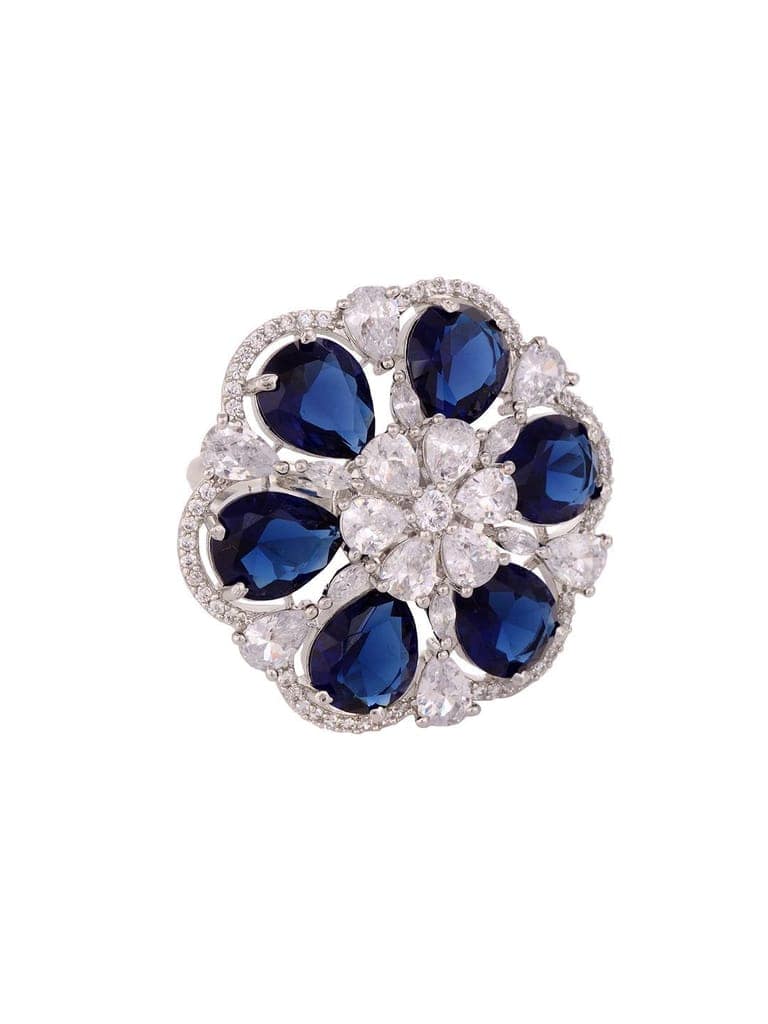 Silver Rhodium Blue AD Studded Adjustable Finger Ring view 4