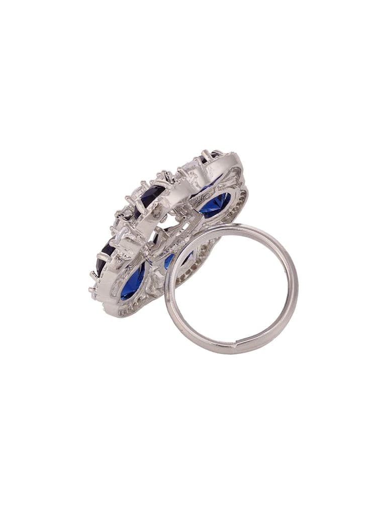 Silver Rhodium Blue AD Studded Adjustable Finger Ring view 5