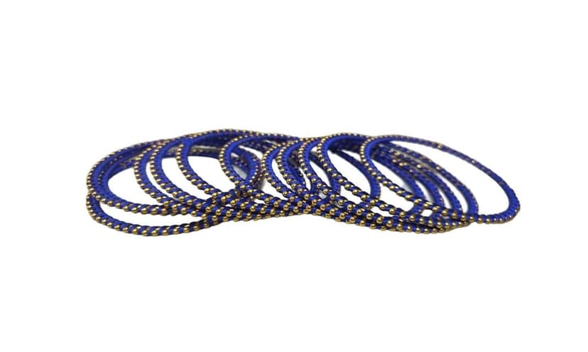 Blue Silk Thread Bangle Set with Golden Beads