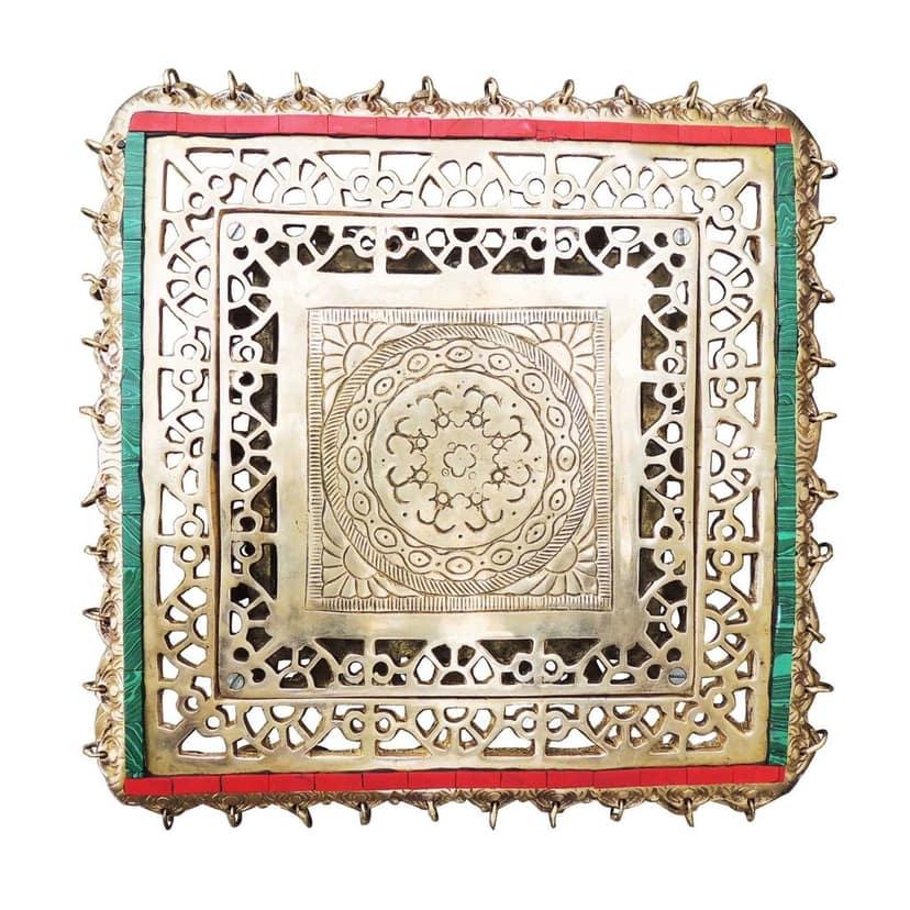 Brass Stool for God Idol with Turquoise Coral Stone Finish - Premium Decorative Stand, Height : 20.8 Inch (BSMAS502 X) view 3