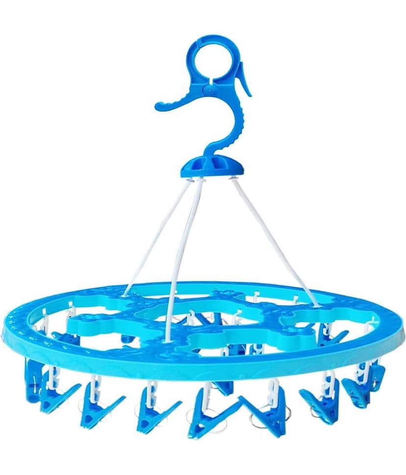 PRODUCTMINE 24 Clips Hanger Laundry Clothesline Hanging Rack for Drying Clothing Plastic Ceiling Cloth Dryer Stand Hanger Organizer