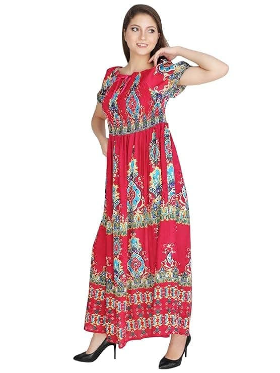 Attractive Printed Rayon Bobbin One Piece fit and Flare Dress in tie dye Pattern Comfy Trendy Night Gown Dress for Women view 3