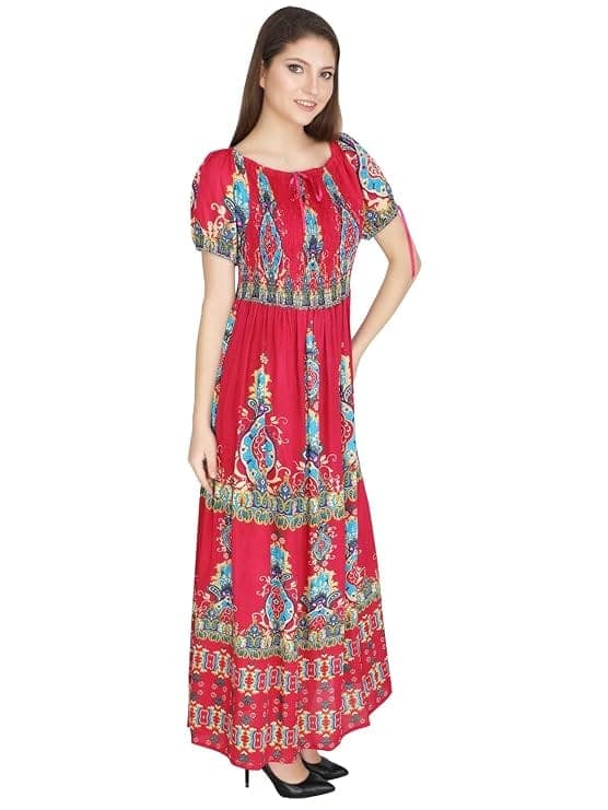 Attractive Printed Rayon Bobbin One Piece fit and Flare Dress in tie dye Pattern Comfy Trendy Night Gown Dress for Women view 4