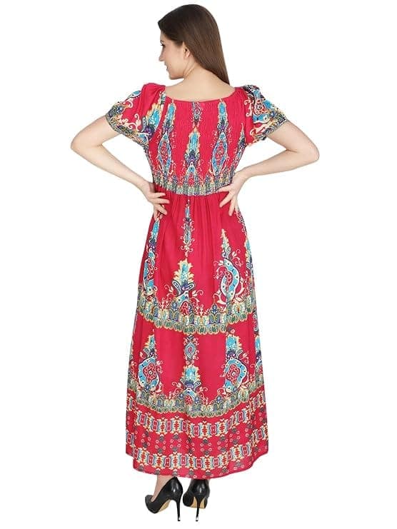 Attractive Printed Rayon Bobbin One Piece fit and Flare Dress in tie dye Pattern Comfy Trendy Night Gown Dress for Women view 5