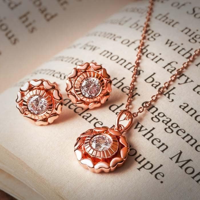Rose Gold Wheel Of Heart Pendant Set (5 in 1 Crystal) view 4