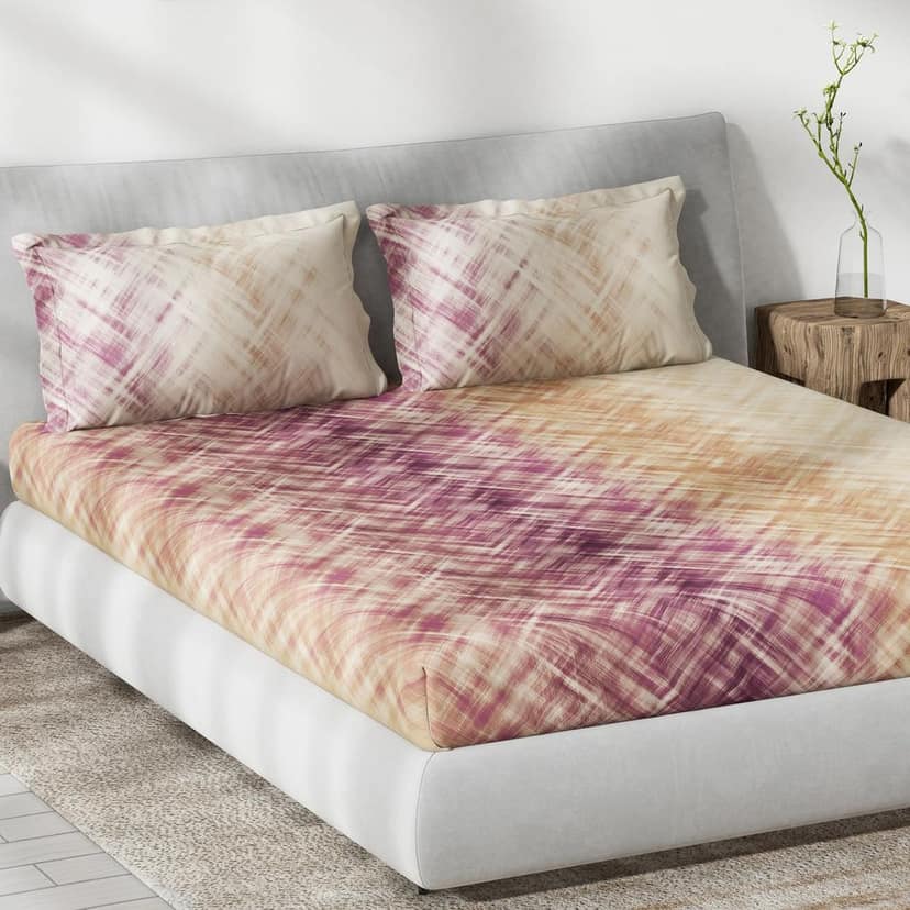 DDECOR - Primary Collection 100% Cotton Abstract Pattern 145TC King Fitted Sheet|180 CM X 198 CM| - Pink view 2