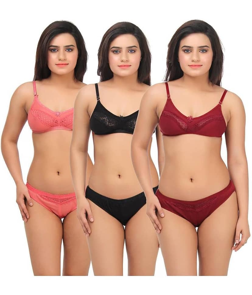 TCG Multi Color Cotton Lycra Bra & Panty Set
