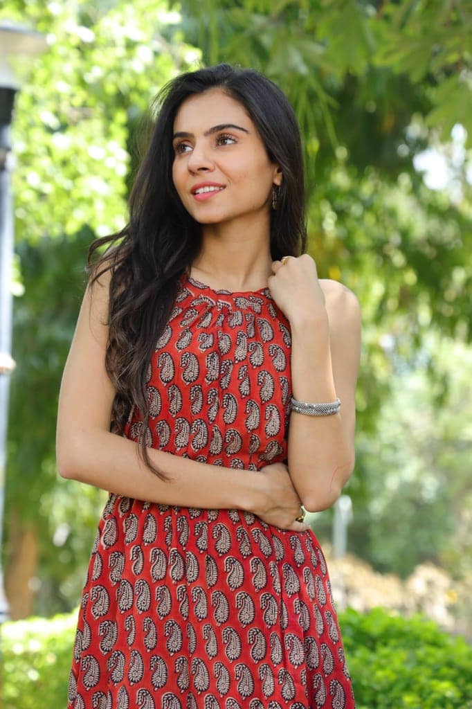 Pure Cotton Halter Neck Midi Red Dress Hand Block Printed (Size: 38-46)-4995 view 3