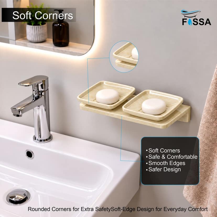 Ivory Double Soap Dish Unbreakable Abs Rectangular Ceramic Finish (RM-116) view 3