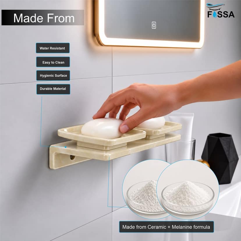 Ivory Double Soap Dish Unbreakable Abs Rectangular Ceramic Finish (RM-116) view 4