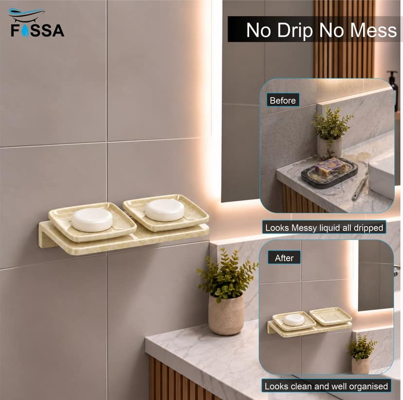 Ivory Double Soap Dish Unbreakable Abs Rectangular Ceramic Finish (RM-116) view 5