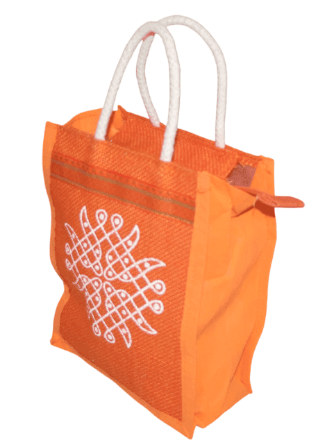 Orange Jute Tote Bag with Design view 2