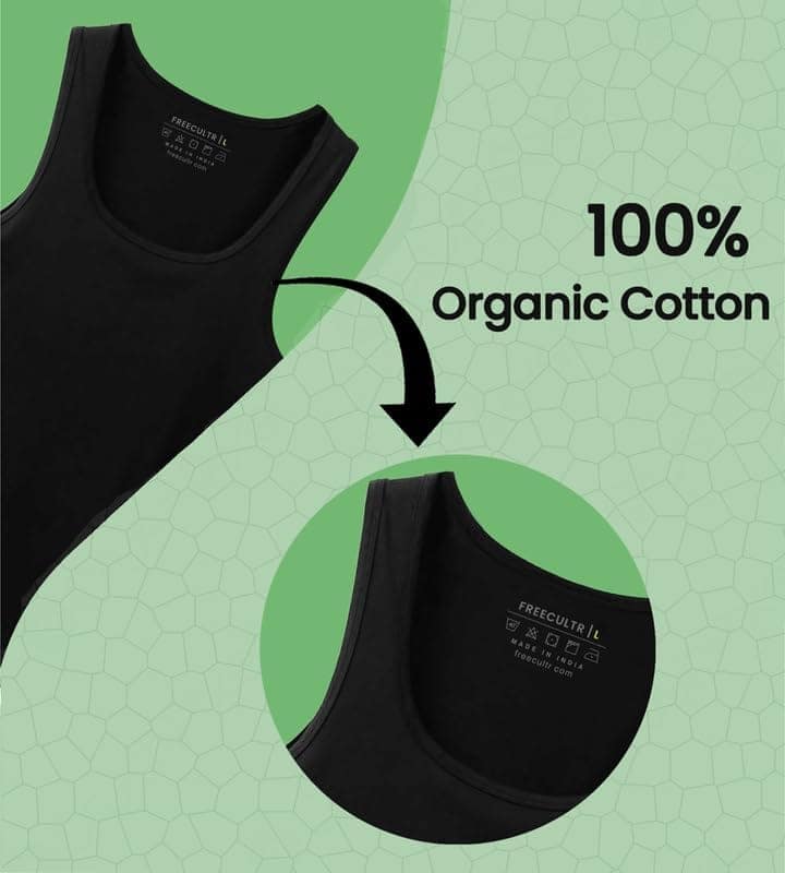 Freecultr Cotton Vest for Men Sleeveless Lightweight Solid Round Neck Comfort Vests Breathable & Comfortable Innerwear Sando for Man Regular Fit Pack of 1-Black view 5