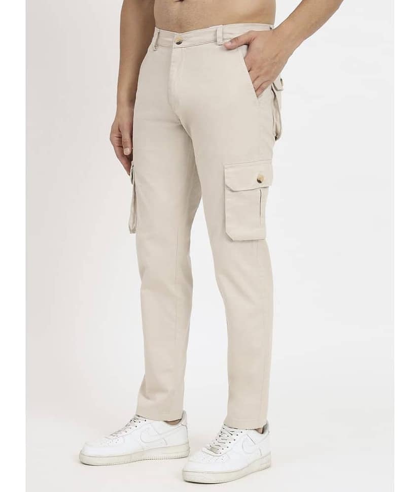 RAGZO Regular Flat Men's Cargos - Cream ( Pack of 1 )
