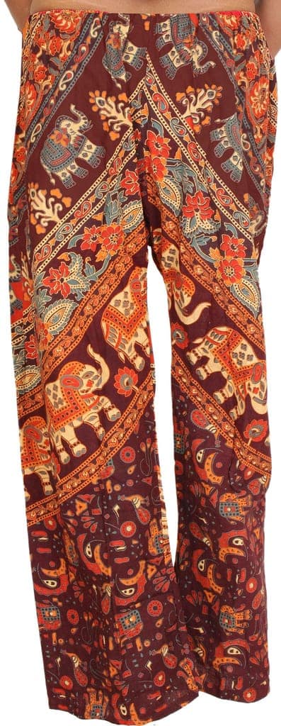 Burgundy Casual Trousers from Pilkhuwa with Printed Elephants view 2