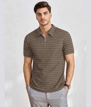 The Dry State Polyester Regular Fit Striped Half Sleeves Men's Mandarin Collar T-Shirt - Brown ( Pack of 1 )
