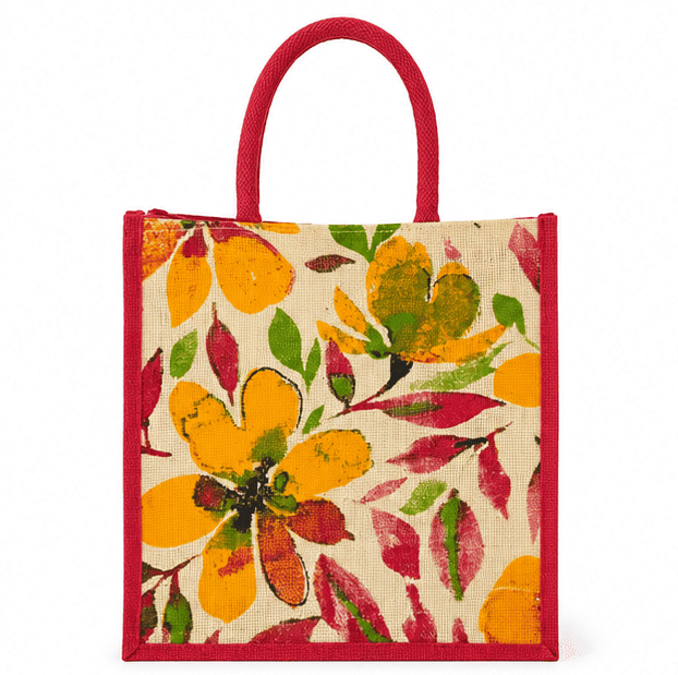 Jute Tote Bag Floral view 2
