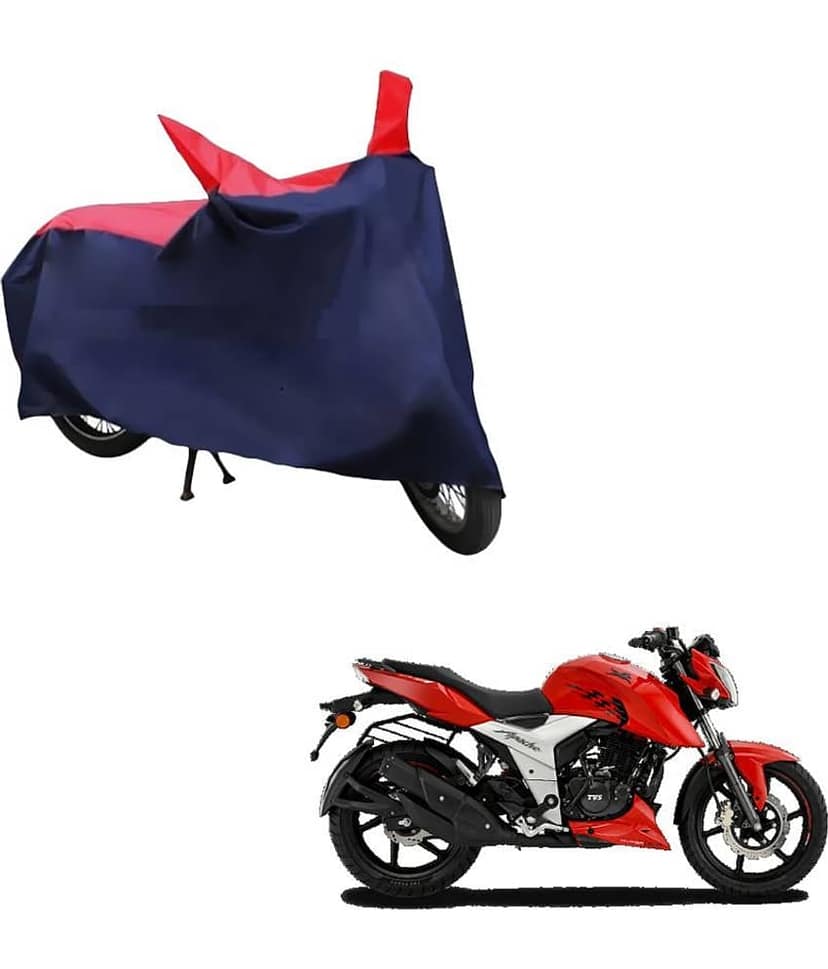AutoRetail Dust Proof Two Wheeler Polyster Cover for TVS Apache RTR (Mirror Pocket, Red and Blue Color)