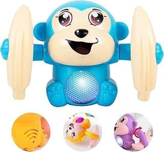 Gooyo GY-2029 Voice Control Banana Dancing Monkey Toy|Spinning, Rolling and Tumbling Toy for Kids with Bright LED Lights & Sound Effects|Blue|3xAAA Battery (Not Included)