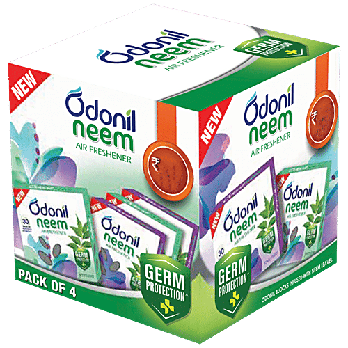 Odonil Bathroom Air Freshener Blocks Neem Mixed Fragrances, 48 g (Pack of 4)