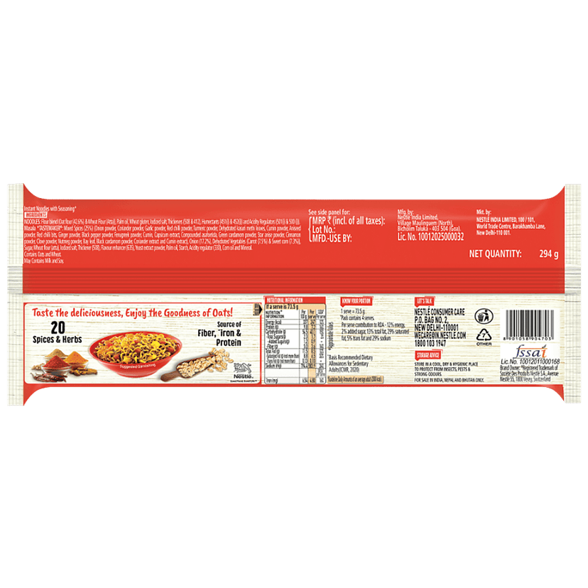 Maggi Masala Oats Noodles - Source Of Fibre & Iron, 294 G Pouch view 2