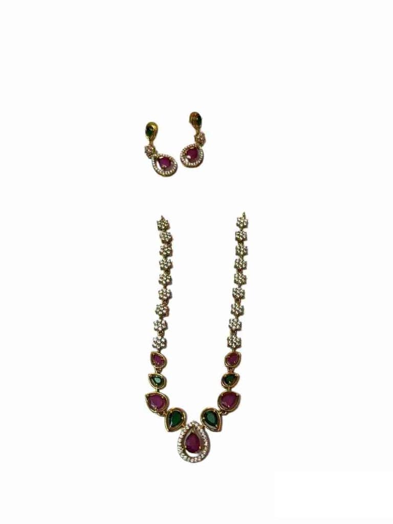 American Diamond and Ruby Long Earrings view 2