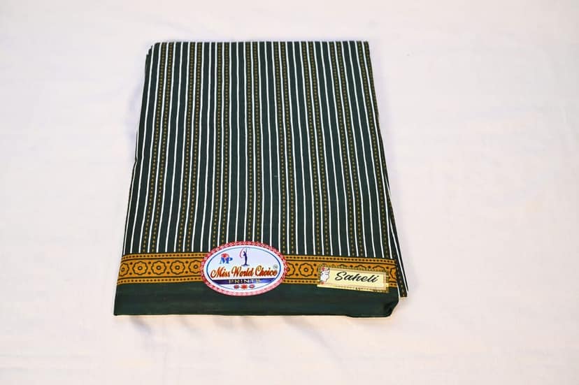 Green and White Striped Cotton dress material